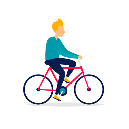 Man is riding a bicycle. Flat illustration isolated on white background.のイラスト素材