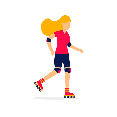 Girl rolls on rollers. Flat illustration isolated on white background.のイラスト素材