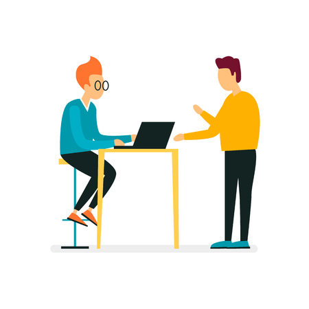 Office, teamwork, business, people working at the computer. Analysis, strategy, programmer. Flat design vector illustrationのイラスト素材