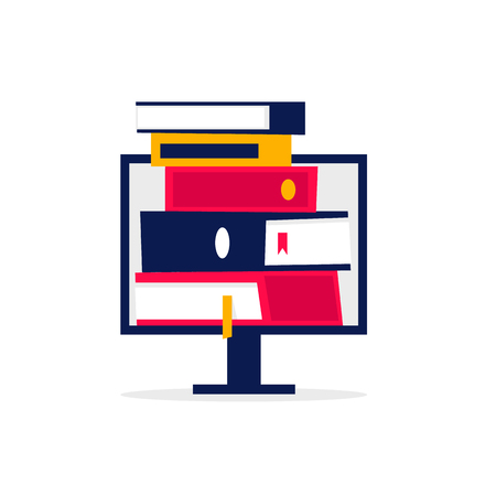 Online Library. E-reading isolated background. Flat design vector illustration.のイラスト素材