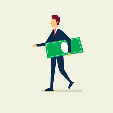 Businessman carries money, success. Flat illustration in cartoon style. Vector.のイラスト素材