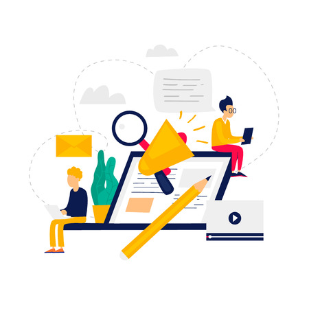 Online Education, science, courses, training, scientist. Flat illustrationのイラスト素材