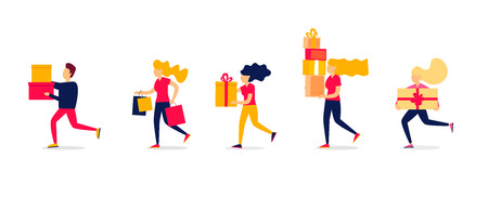 Sales people are running for shopping. Vector illustrationのイラスト素材