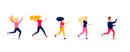Sales people are running for shopping. Vector illustrationのイラスト素材