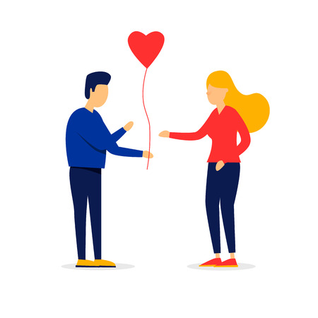 guy gives a ball in the form of a heart, lovers, a couple on a date. Vector illustratiovのイラスト素材