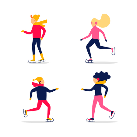People are skating, winter, sports. Vector illustrationのイラスト素材