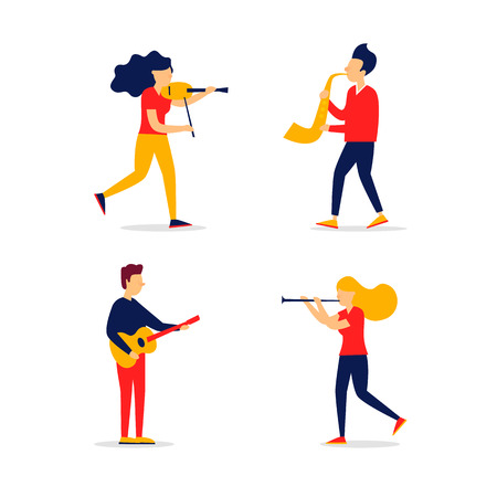 Jazz, people play musical instruments. Vector illustrationのイラスト素材