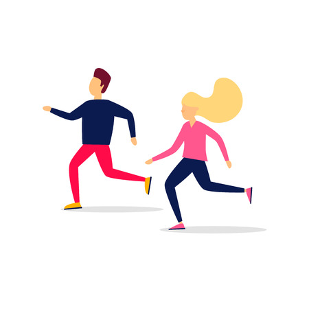 Man and woman run. Flat style vector illustration.のイラスト素材