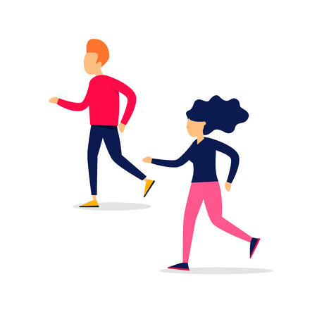 Man and woman run. Flat style vector illustration.のイラスト素材