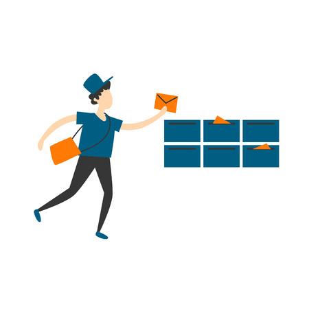 Postman carries a letter. Flat style vector illustration.のイラスト素材