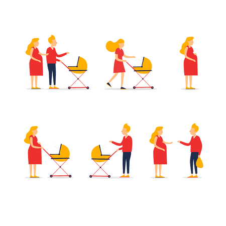 Young family, pregnant woman. Flat style vector illustration.のイラスト素材