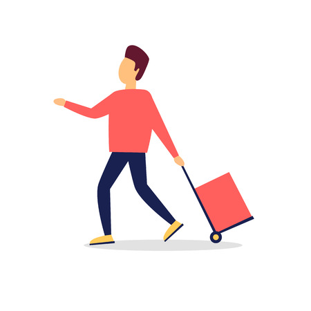 Man pulls a cart. Flat style vector illustration.のイラスト素材