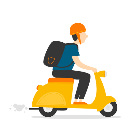 Man riding a scooter. Flat style vector illustration.のイラスト素材