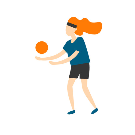Volleyball, a woman playing with a ball, sport.のイラスト素材