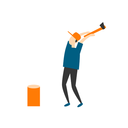 Man chops wood. Flat style vector illustration.のイラスト素材