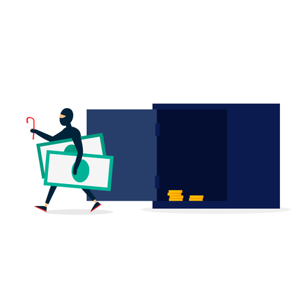 Thief stole money from the safe, theft, robbery. Flat style vector illustration.のイラスト素材