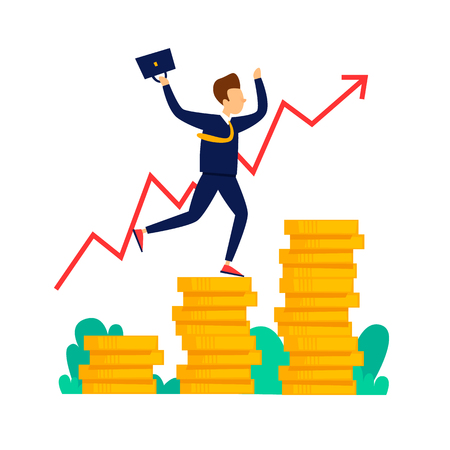 Success, businessman rises, wealth. Flat style vector illustration.のイラスト素材