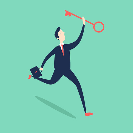 Businessman holding a key. 3D. Flat style vector illustration.のイラスト素材