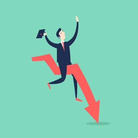 Businessman falls on the arrow. 3D. Flat style vector illustration.のイラスト素材