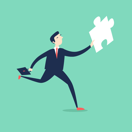 Businessman carries a puzzle. 3D. Flat style vector illustration.のイラスト素材