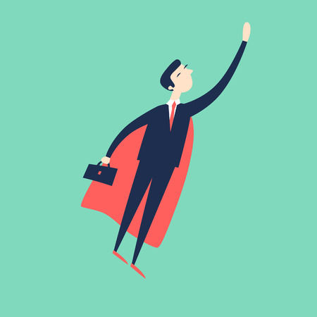 Businessman flying with a raincoat. Flat style vector illustration.のイラスト素材