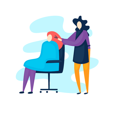 Hairdresser cuts the client. Hair cut salon. Vector illustrationのイラスト素材