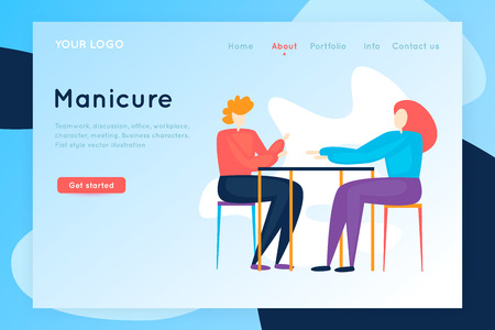 Site template. Landing Page. Beauty salon, a master makes a manicure for a womanのイラスト素材
