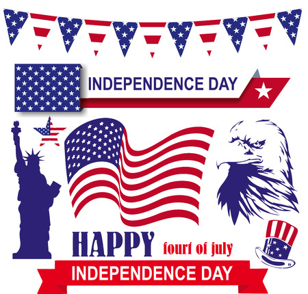 Independence day 4th of July in America set, American symbolsのイラスト素材