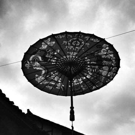 Paper umbrella in monochrome の写真素材