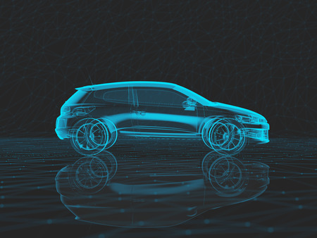 blue x-ray car on a dark low poly background in 3dの写真素材