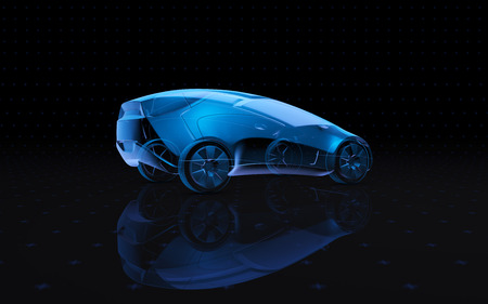 Blue x-ray car on a dark background in 3d