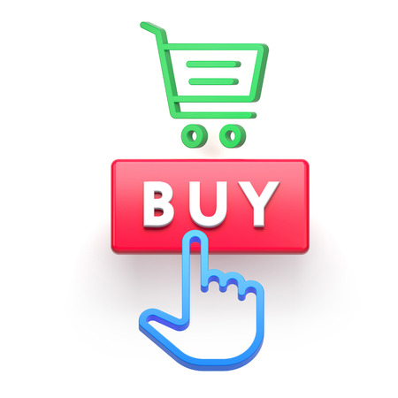 3d illustration button with icon cart and cursorの写真素材