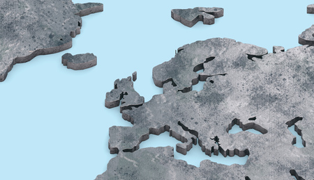 3d rendering metallic Europe map extrude on blue backgroundの写真素材