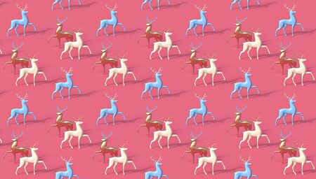 Christmas pattern golden, white and blue deers. 3d renderの写真素材