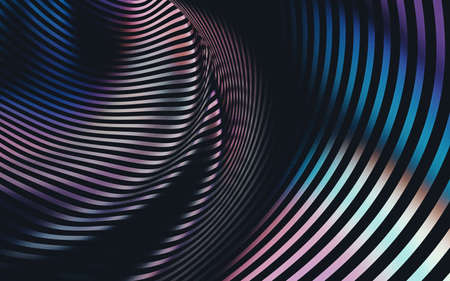 3d render of abstract art of surreal 3d background with part of drapery textile blanket or silky scarf in curvy wavy lines with matte surface and metallic pink purple orange and blue gradient colorの写真素材