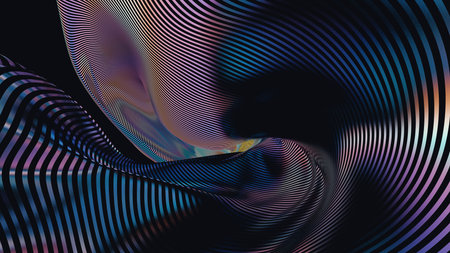 Chrome Fabric Flowing Cloth Wave, Waving Silk Flying Textile, 3d renderの写真素材