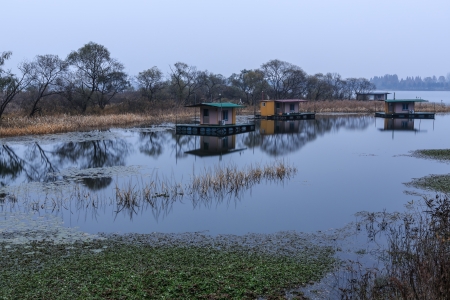 Fishing place at dawnの写真素材
