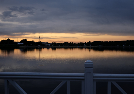sunset by the river in summer in Russiaの写真素材