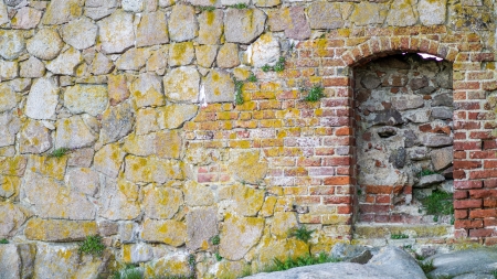 Walled up doorway on old medieval castleの写真素材