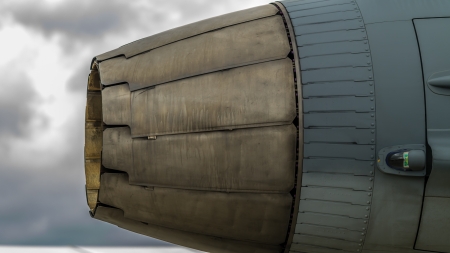 Jet fighter engine exhaust from the side