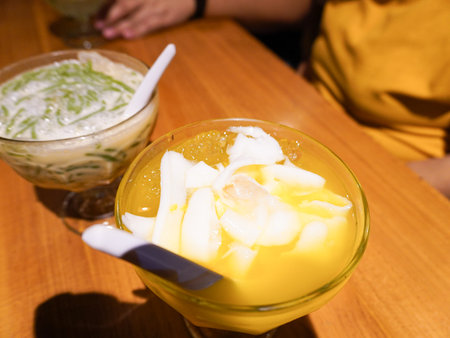 Coconut milk with ice cream in a glass, Thailand.の写真素材