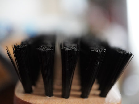 Closeup of black plastic toothbrushes in a dental clinic.の写真素材