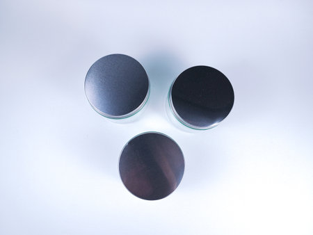 Cosmetic containers on a white background. View from above. Copy space.の写真素材