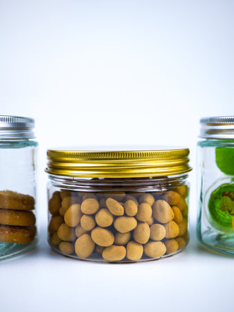Preserved food in a glass jar. Selective focus.の写真素材
