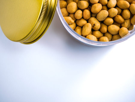 Canned chickpeas in a jar on a white background.の写真素材
