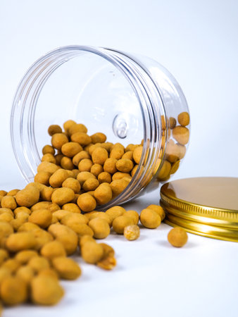 Dry cat food in a glass jar.の写真素材