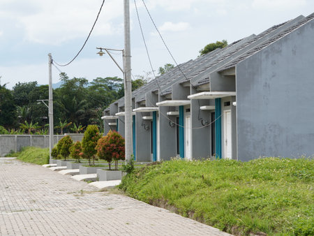 A row of houses in a residential area in the city.の写真素材