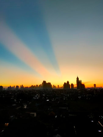 Silhouette of Bangkok city at sunset in Bangkok, Thailand.の写真素材