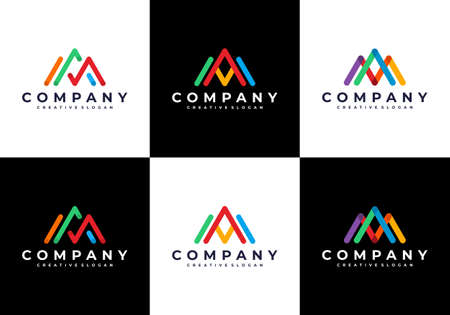 Amazing modern letter AM with colorful logo set collectionのイラスト素材