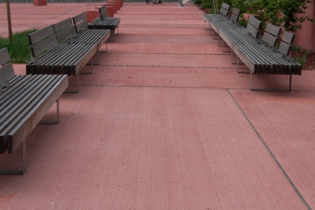 Red Square in Zeillern with benchesの写真素材